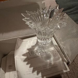 NIB VINTAGE MIKASA 3" Pair of Lead Crystal taper Candleholders